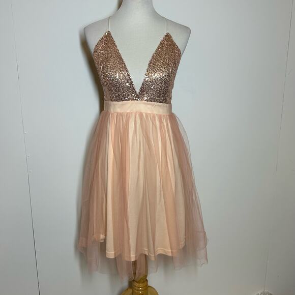AREA Dresses & Skirts - Area Sequin Pink Low Plunge Dress Sz L NWOT